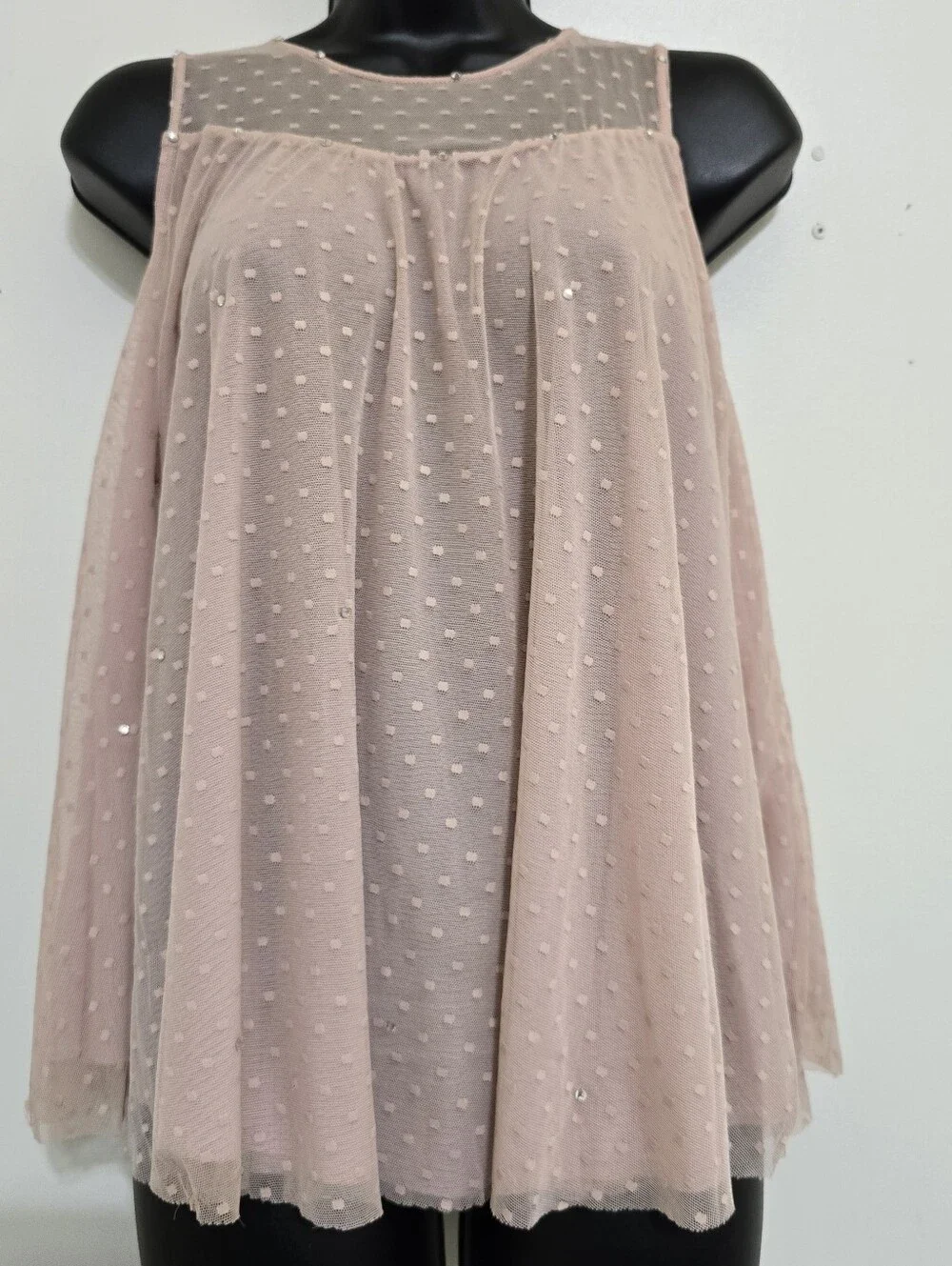 WEISSMAN girls size Large Sleeveless Sequin Mesh Tulle Babydoll Dance Dress Pink